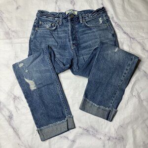 We The Free People Straight Leg Jeans Womens Size 27 Cuffed Distressed Slim L59